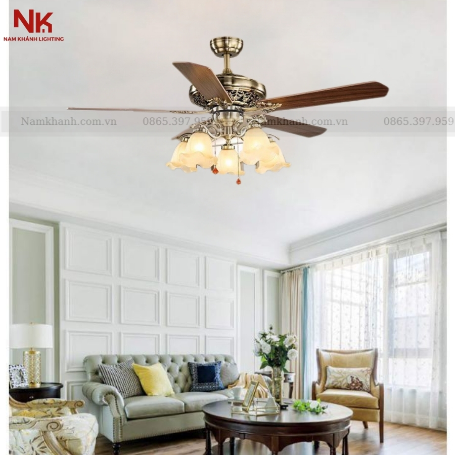 Quạt Trần 5 Chao 006 Cánh Gỗ Đậm