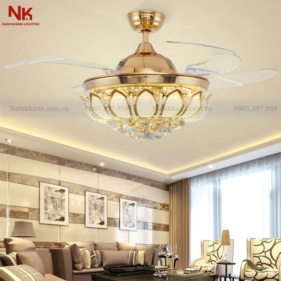 Quạt Cụp Xòe Pha Lê Cánh Sen