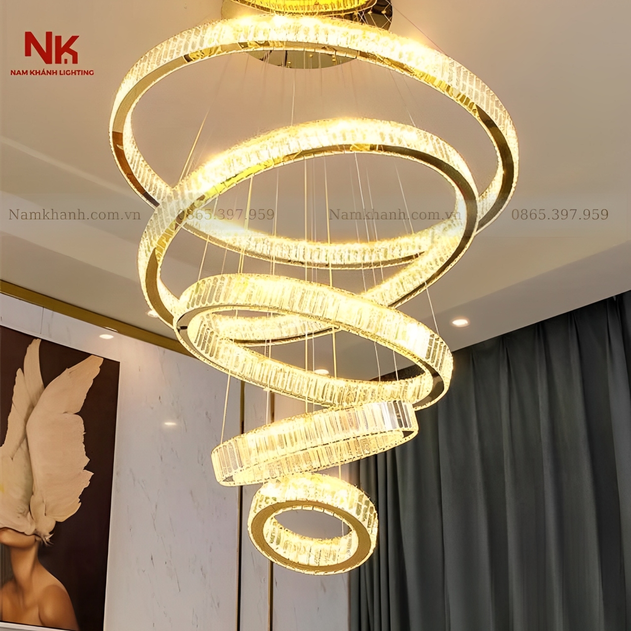 Đèn Thả 6 Vòng Pha Lê